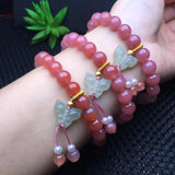 Natural Yanyuan Agate Round Bracelet Hetian Jade Nephrite Butterfly Crystal