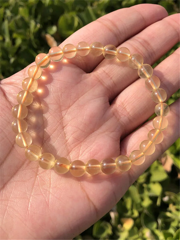 Yellow Fluorite Bracelet Round Beads Quartz Stone Jewelry