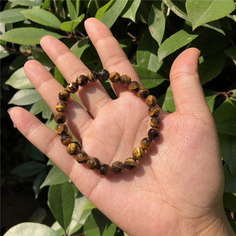 Yellow Tiger Eye Bracelet 128 Faceted Round Bead Crystal Quartz Healing Stone