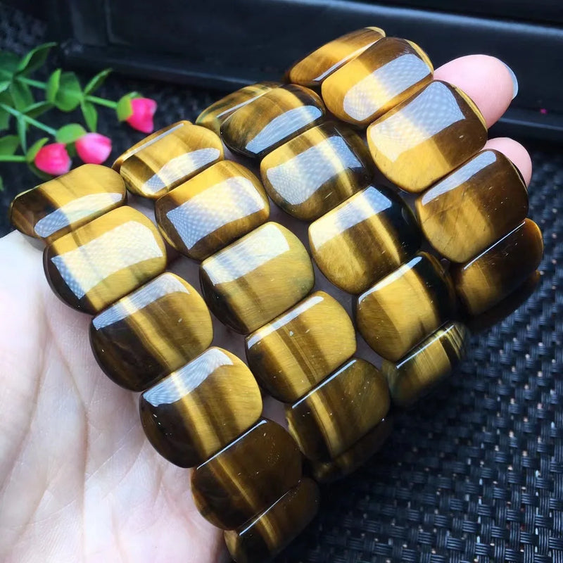 Yellow Tiger Eye Bracelet Bangle Crystal Healing Stone Women Men Jewelry
