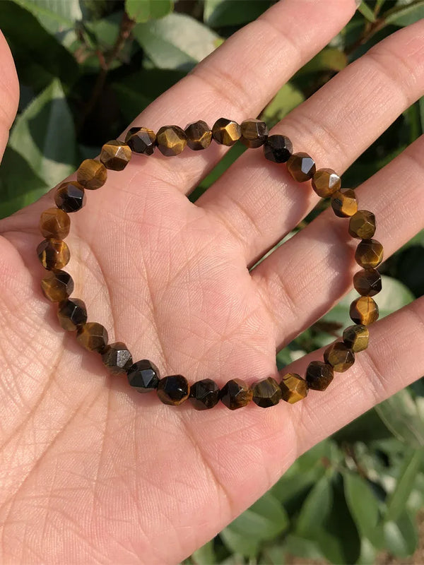 Yellow Tiger Eye Bracelet Diamond Shape Faceted Beads Crystal Healing Stone
