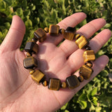 Natural Yellow Tiger Eye Bracelet Cube Shape Crystal Healing Stone Jewelry