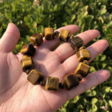 Natural Yellow Tiger Eye Bracelet Cube Shape Crystal Healing Stone Jewelry