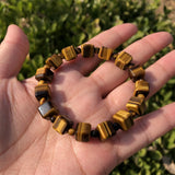 Natural Yellow Tiger Eye Bracelet Cube Shape Crystal Healing Stone Jewelry