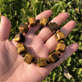 Natural Yellow Tiger Eye Bracelet Cube Shape Crystal Healing Stone Jewelry