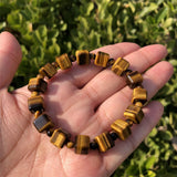 Natural Yellow Tiger Eye Bracelet Cube Shape Crystal Healing Stone Jewelry