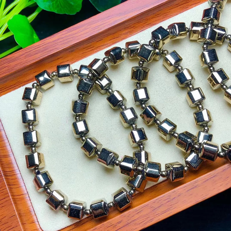 Pyrite Chalcopyrite Cube Bracelet Reiki Healing Stone Jewelry