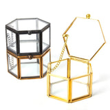 Geometric Pattern Mini 6 Sided Ring Box Brass Bar Glass