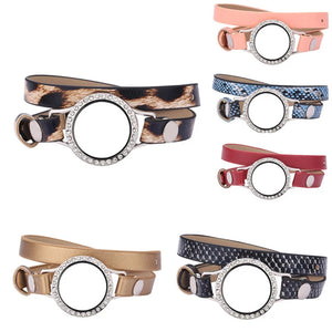 1 Pc DIY Magnetic Glass Locket Bracelet 23 Colors PU Leather Round