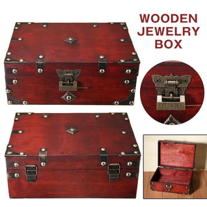 1 Pc Gray Wooden Treasure Chest Jewelry Box Storage Organizer