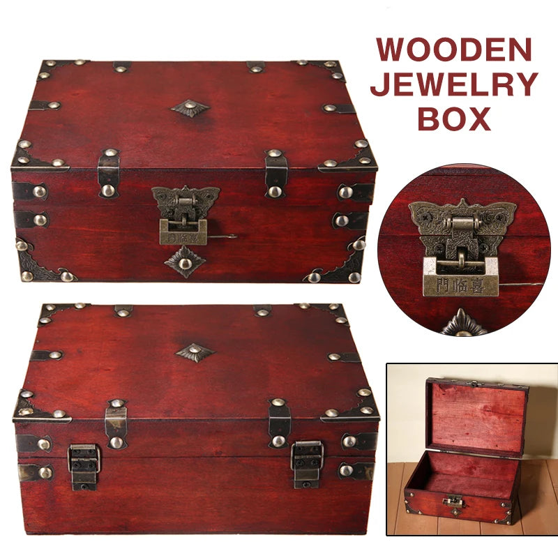 1 Pc Gray Wooden Treasure Chest Jewelry Box Storage Organizer