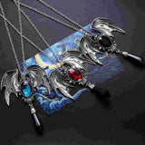 Halloween Bat Wing Gemstone Pendant Gothic Necklace