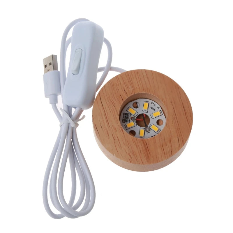 Wood LED Display Base Resin Art Wooden Night Light Stand Crafts