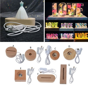 Wood LED Display Base Resin Art Wooden Night Light Stand Crafts