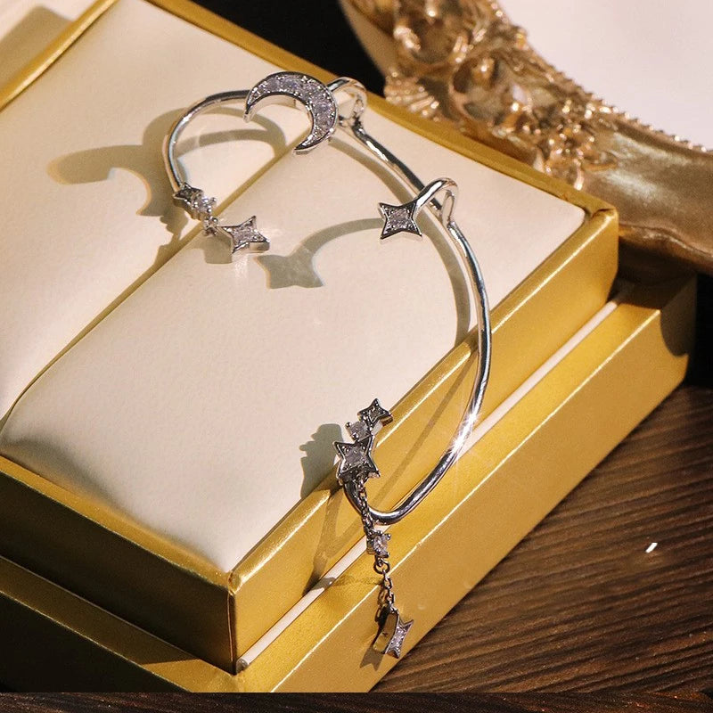 Sweet Zircon Moon Star Ear Bones Clip Women's Earrings Ear Cuff for Lady