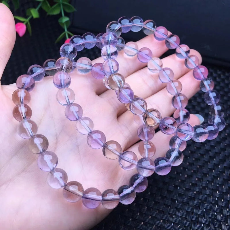 Natural Amethyst Citrine Ametrine Bracelet Round Bead Crystal