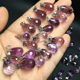 Natural Amethyst Drop Pendant 925 Silver Crystal Reiki Healing Stone Jewelry
