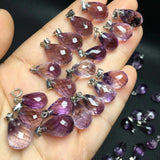 Natural Amethyst Drop Pendant 925 Silver Crystal Reiki Healing Stone Jewelry