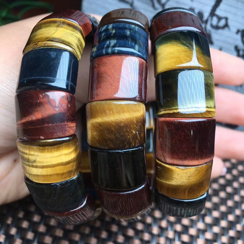 Colorful Tiger Eye Bracelet Square Bead Bangle Crystal Healing Stone