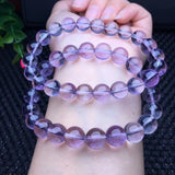 Natural Light Amethyst Bracelet Round Bead Crystal Healing Stone Jewelry