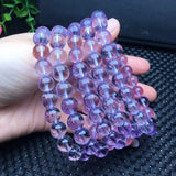 Natural Light Amethyst Bracelet Round Bead Crystal Healing Stone Jewelry