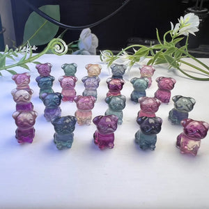Natural Rainbow Fluorite Carved Pug Dog Pendant