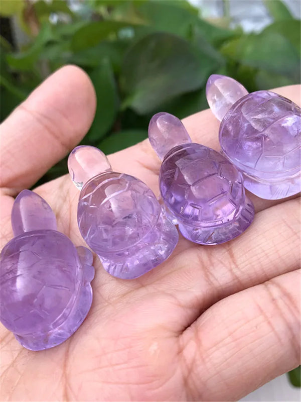 Natural Smoky Quartz Amethyst Turtle Carved Animal Healing Stone