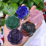 Green Aventurine Pink Quartz Rose Flower Crystal Carved Home Decoration