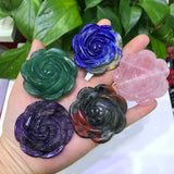 Green Aventurine Pink Quartz Rose Flower Crystal Carved Home Decoration