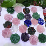 Green Aventurine Pink Quartz Rose Flower Crystal Carved Home Decoration