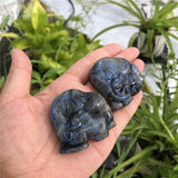 Labradorite Elephant Family Carved Animal Home Decor Crystal Gift