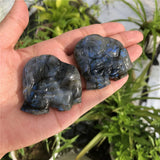 Labradorite Elephant Family Carved Animal Home Decor Crystal Gift