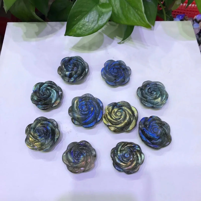 Labradorite Rose Flower Crystal Carved Home Decoration Ornament