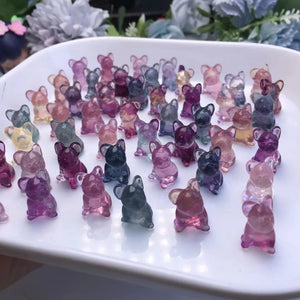 1 Pc Rainbow Fluorite Carved Dog French Bulldog Crystal Craft