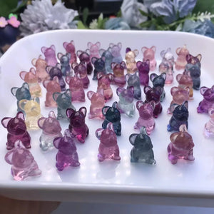 1 Pc Rainbow Fluorite Carved Dog French Bulldog Crystal Craft
