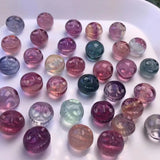 Rainbow Fluorite Carved Ghost Head Animal Crystal Craft Home Decoration