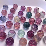 Rainbow Fluorite Carved Ghost Head Animal Crystal Craft Home Decoration