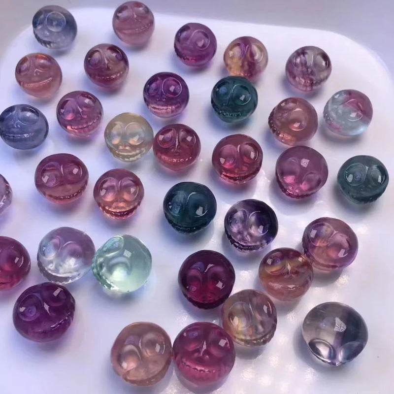 Rainbow Fluorite Carved Ghost Head Animal Crystal Craft Home Decoration