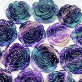 1 Pc Rainbow Fluorite Rose Flower Crystal Carved Plant Home Decoration