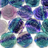 1 Pc Rainbow Fluorite Rose Flower Crystal Carved Plant Home Decoration