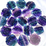 1 Pc Rainbow Fluorite Rose Flower Crystal Carved Plant Home Decoration