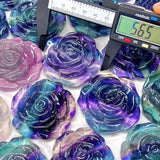 1 Pc Rainbow Fluorite Rose Flower Crystal Carved Plant Home Decoration