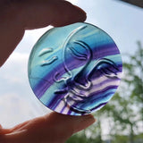 Rainbow Fluorite Sun & Moon Face Home Decor Crystal Craft Gift