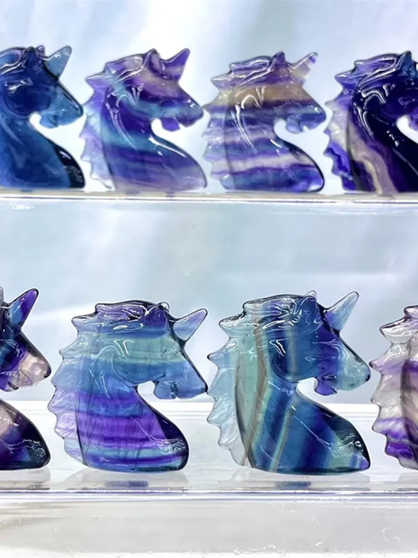 Rainbow Fluorite Unicorn Carved Crystal Home Decor Gift