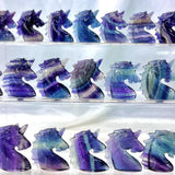 Rainbow Fluorite Unicorn Carved Crystal Home Decor Gift