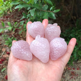 Rose Quartz Carved Strawberry Fruit Plant Statue Craft Home Decor Gift