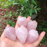 Rose Quartz Carved Strawberry Fruit Plant Statue Craft Home Decor Gift