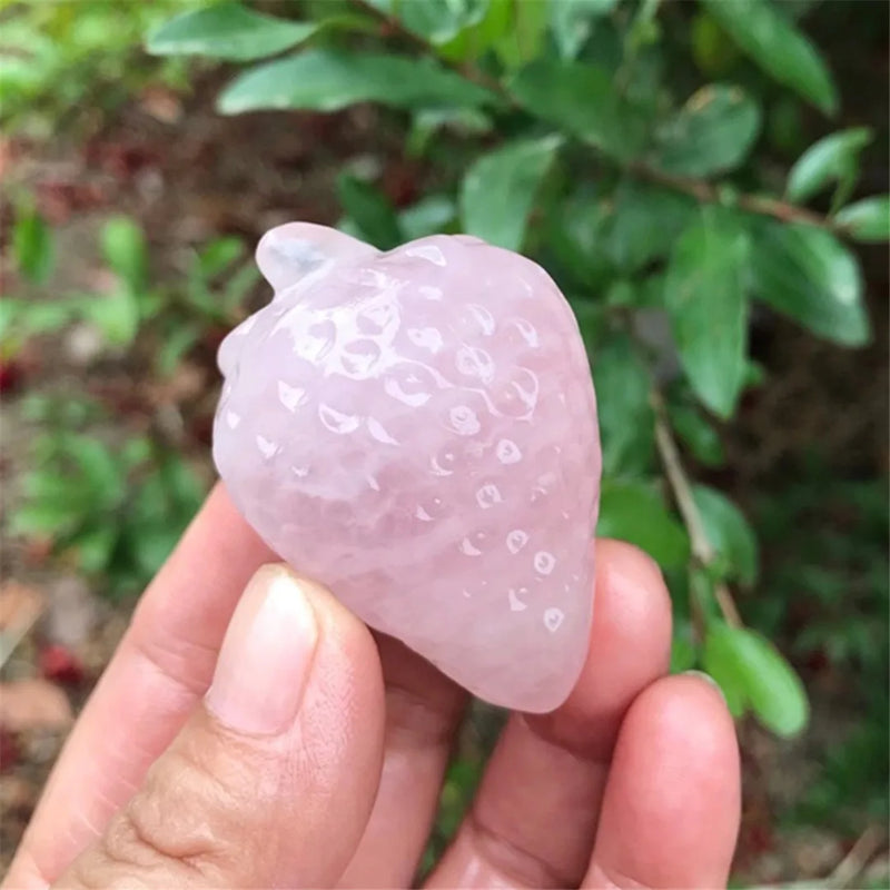 Rose Quartz Carved Strawberry Fruit Plant Statue Craft Home Decor Gift