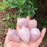 Rose Quartz Carved Strawberry Fruit Plant Statue Craft Home Decor Gift