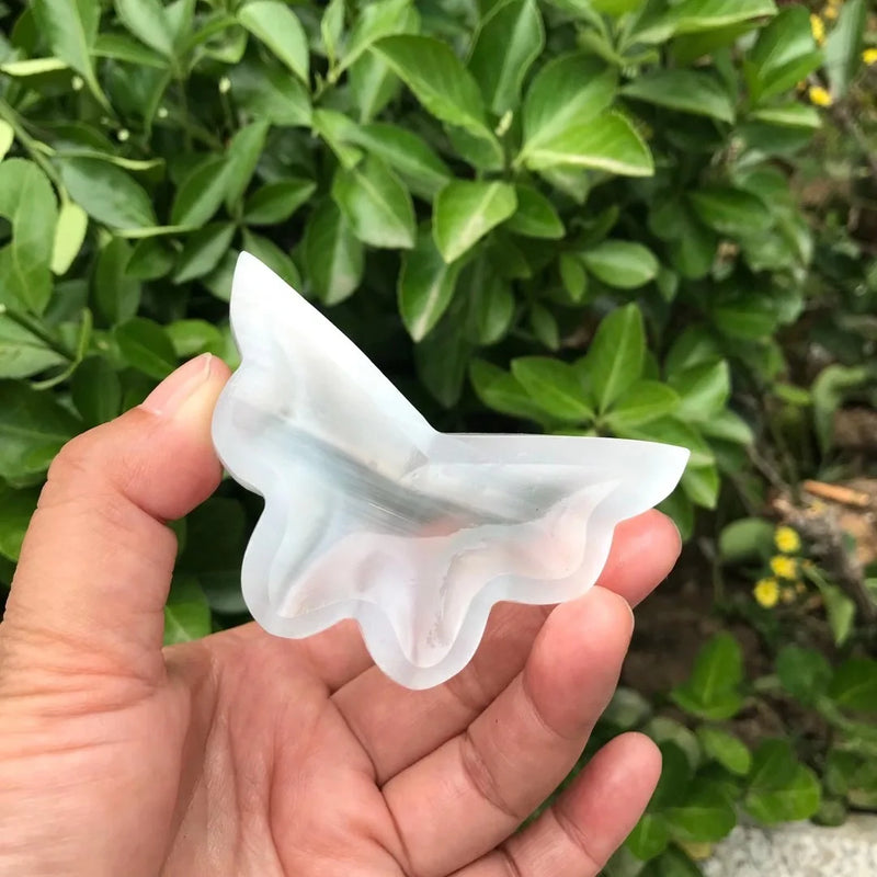 Natural Stone Selenite Butterfly Bowl Crystal Carved Animal Figurine